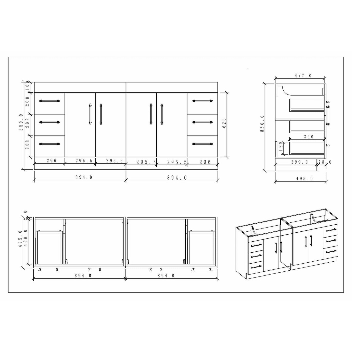 Mobile lavabo indipendente Eliza da 72'' con doppio lavabo