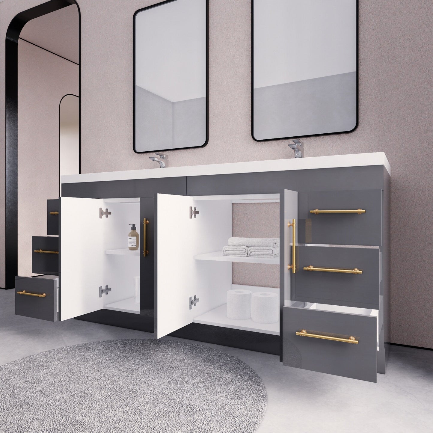 Mobile lavabo indipendente Eliza da 72'' con doppio lavabo