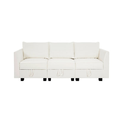 Divano modulare a 3 pezzi con seduta morbida e confortevole, divano in lino con robusta struttura in legno, ideale per piccoli spazi