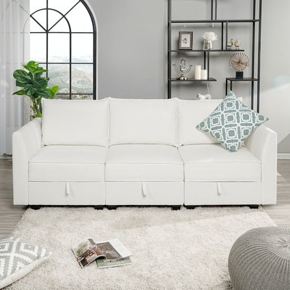 Divano modulare a 3 pezzi con seduta morbida e confortevole, divano in lino con robusta struttura in legno, ideale per piccoli spazi