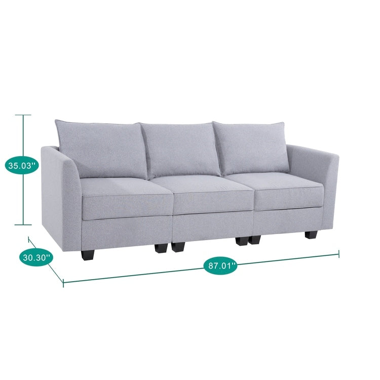 Divano modulare a 3 pezzi con seduta morbida e confortevole, divano in lino con robusta struttura in legno, ideale per piccoli spazi