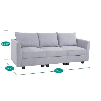 Divano modulare a 3 pezzi con seduta morbida e confortevole, divano in lino con robusta struttura in legno, ideale per piccoli spazi