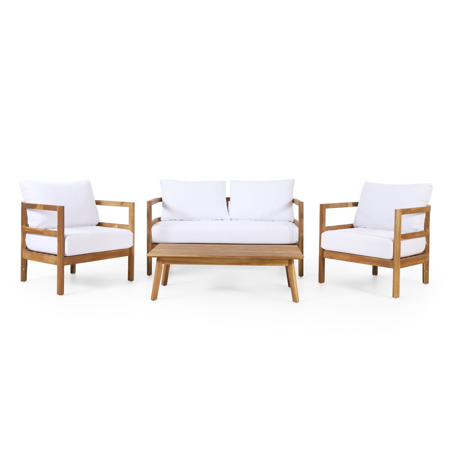 Set da esterno Ellendale Outdoor Acacia Wood da 4 posti con cuscino di Christopher Knight Home