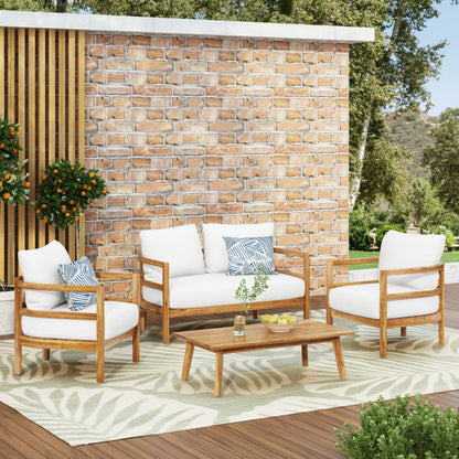 Set da esterno Ellendale Outdoor Acacia Wood da 4 posti con cuscino di Christopher Knight Home
