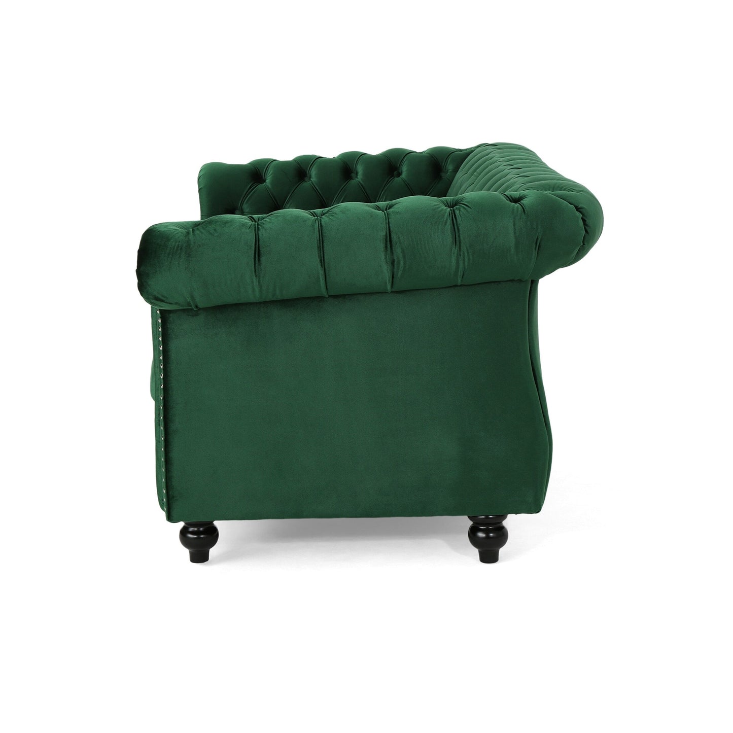 Divano a due posti Chesterfield Emerald 61.75 con bottoni, borchie e gambe