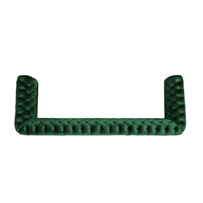 Divano Chesterfield Emerald 84.75 imbottito con bottoni, 3 posti, borchie e gambe in legno per soggiorno