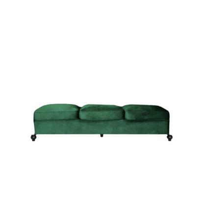 Divano Chesterfield Emerald 84.75 imbottito con bottoni, 3 posti, borchie e gambe in legno per soggiorno