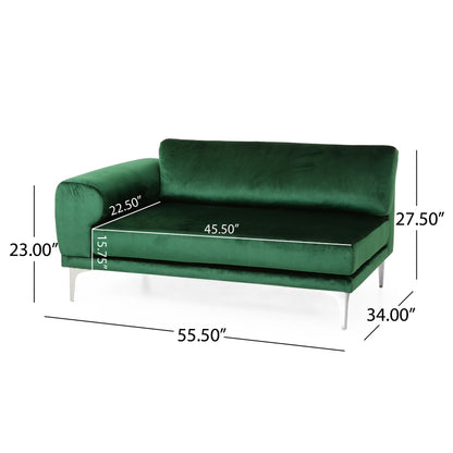 Divano Emerald Modern 111 in velluto a 4 posti con gambe in metallo e robusta struttura in legno per soggiorno