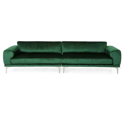 Divano Emerald Modern 111 in velluto a 4 posti con gambe in metallo e robusta struttura in legno per soggiorno