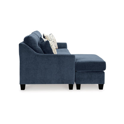 Divano letto Emilia Queen con chaise longue, 3 cuscini decorativi, poliestere blu inchiostro