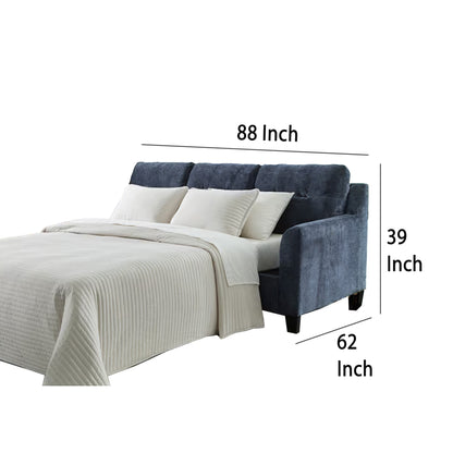 Divano letto Emilia Queen con chaise longue, 3 cuscini decorativi, poliestere blu inchiostro
