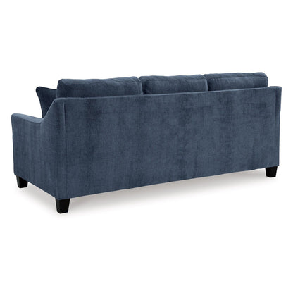 Divano letto Emilia Queen con chaise longue, 3 cuscini decorativi, poliestere blu inchiostro