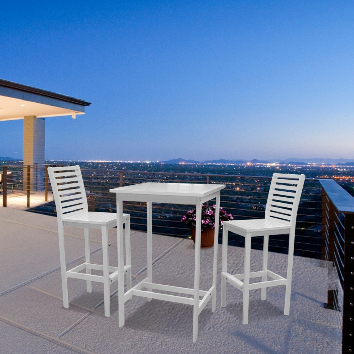 Set da pranzo con tavolo e sedie da bar in legno Emilio