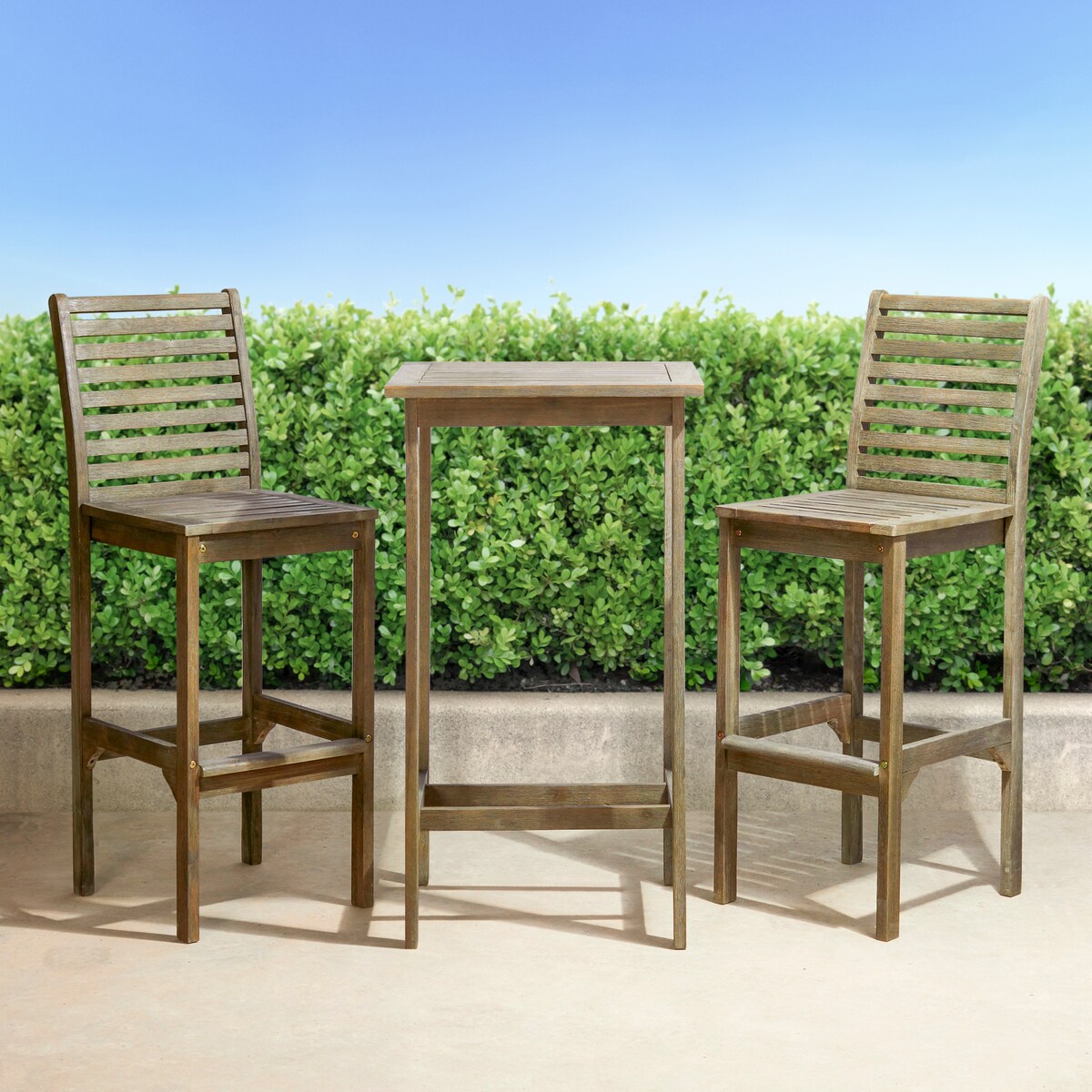 Set da pranzo con tavolo e sedie da bar in legno Emilio