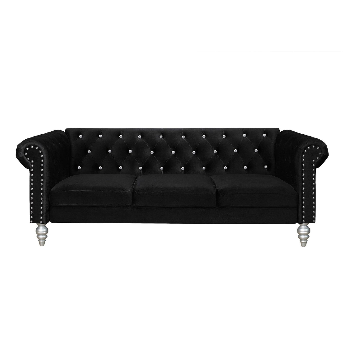 Set da soggiorno con braccioli arrotolati in velluto Clayfell Emma - Divano