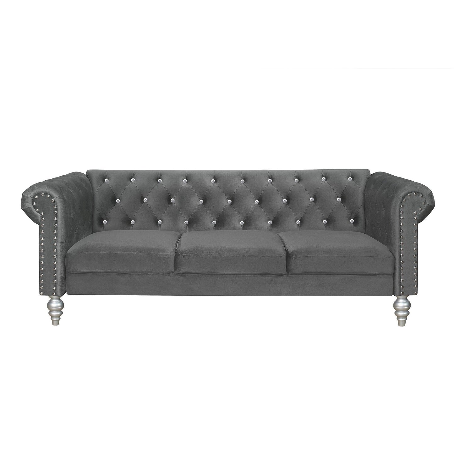 Set da soggiorno con braccioli arrotolati in velluto Clayfell Emma - Divano