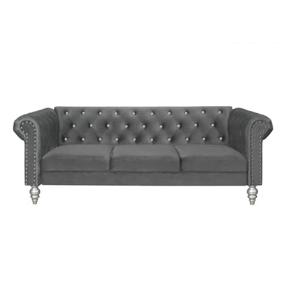 Set da soggiorno con braccioli arrotolati in velluto Clayfell Emma - Divano