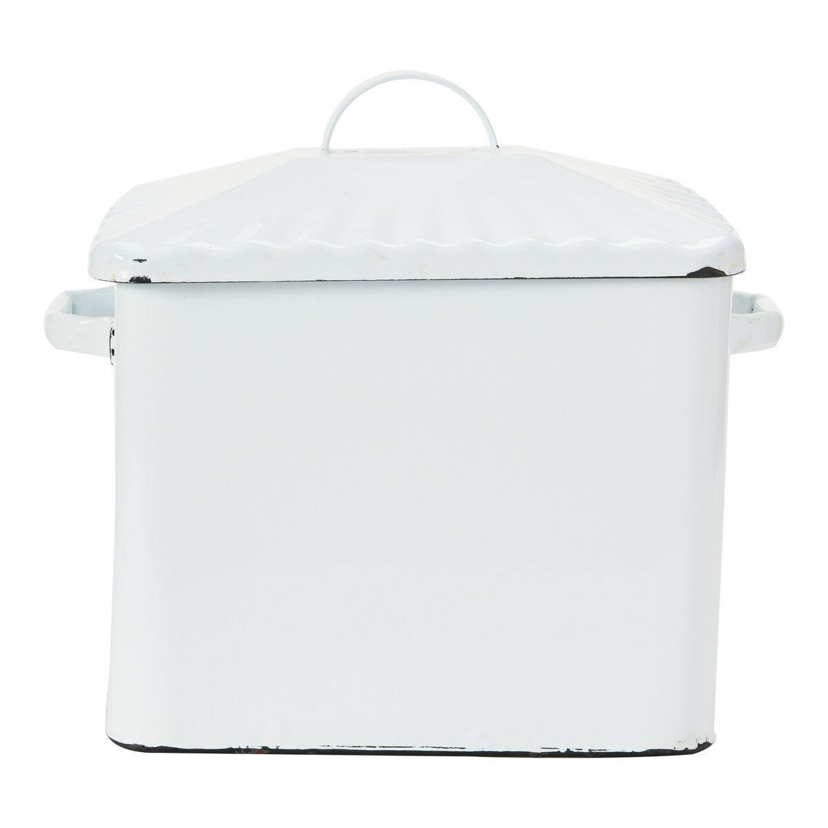 Scatola per il pane in metallo smaltato con messaggio sul pane