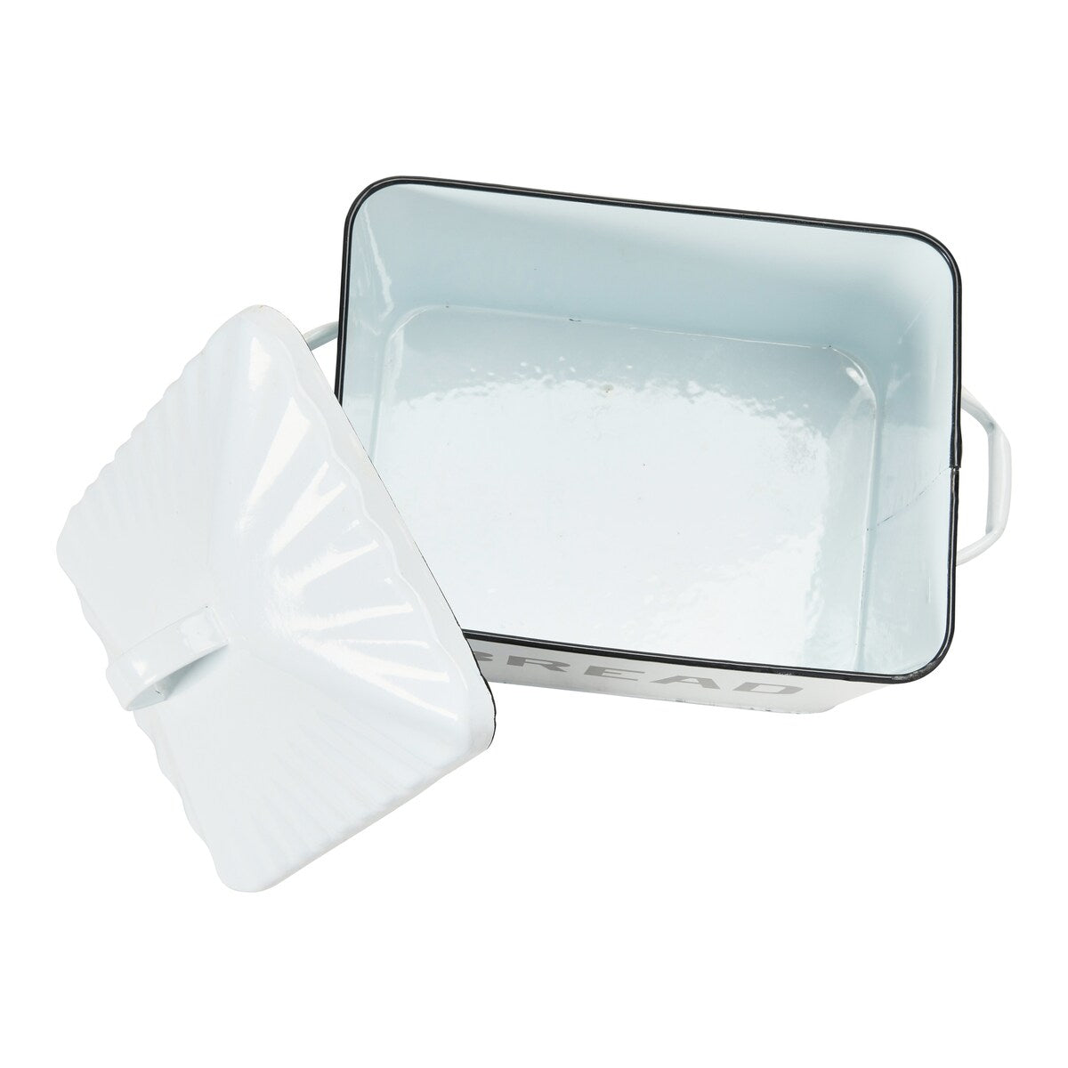 Scatola per il pane in metallo smaltato con messaggio sul pane