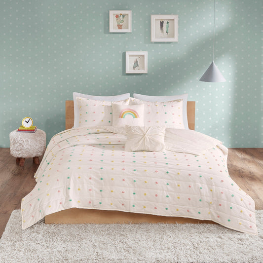 Set trapunta in cotone jacquard con pompon Ensley di Intelligent Design Kids e cuscini