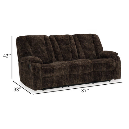 Divano reclinabile manuale Enzo, tavolo a scomparsa, poliestere marrone, 87 pollici