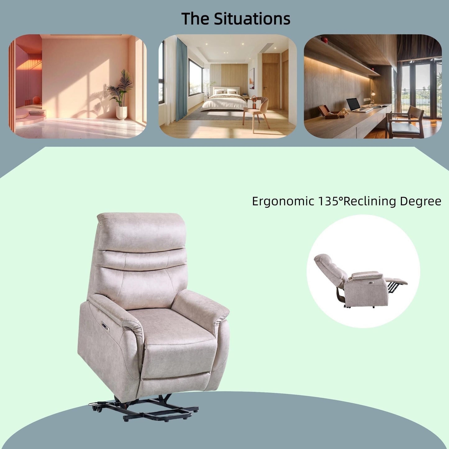 Poltrona reclinabile ergonomica elettrica con sollevamento, divano singolo in velluto con telecomando e poggiapiedi estensibile