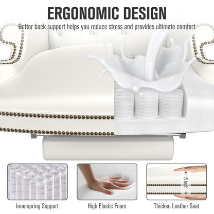 Poltrona reclinabile ergonomica girevole da ufficio in similpelle con poggiapiedi, schienale con bottoni trapuntati, decorazione con borchie