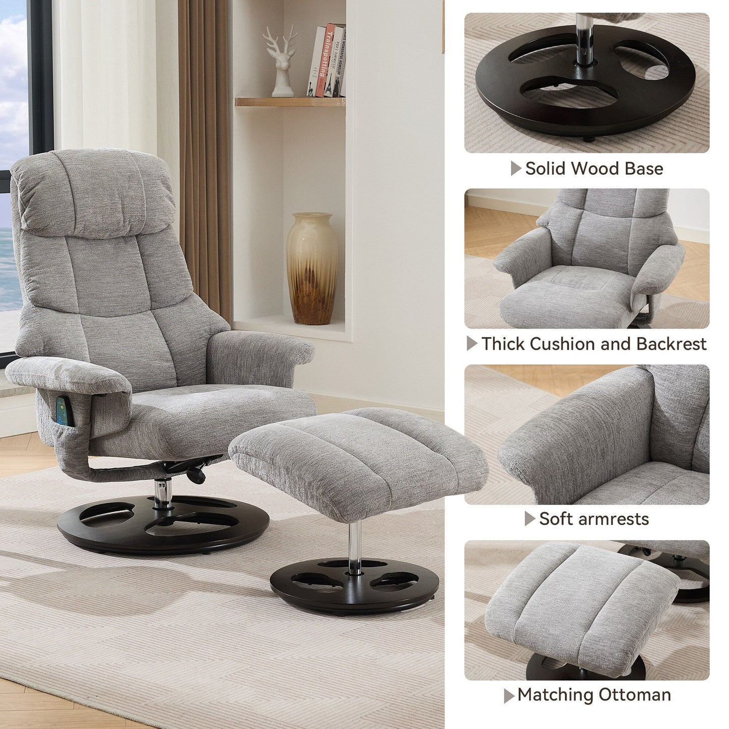 Poltrona reclinabile ergonomica con pouf