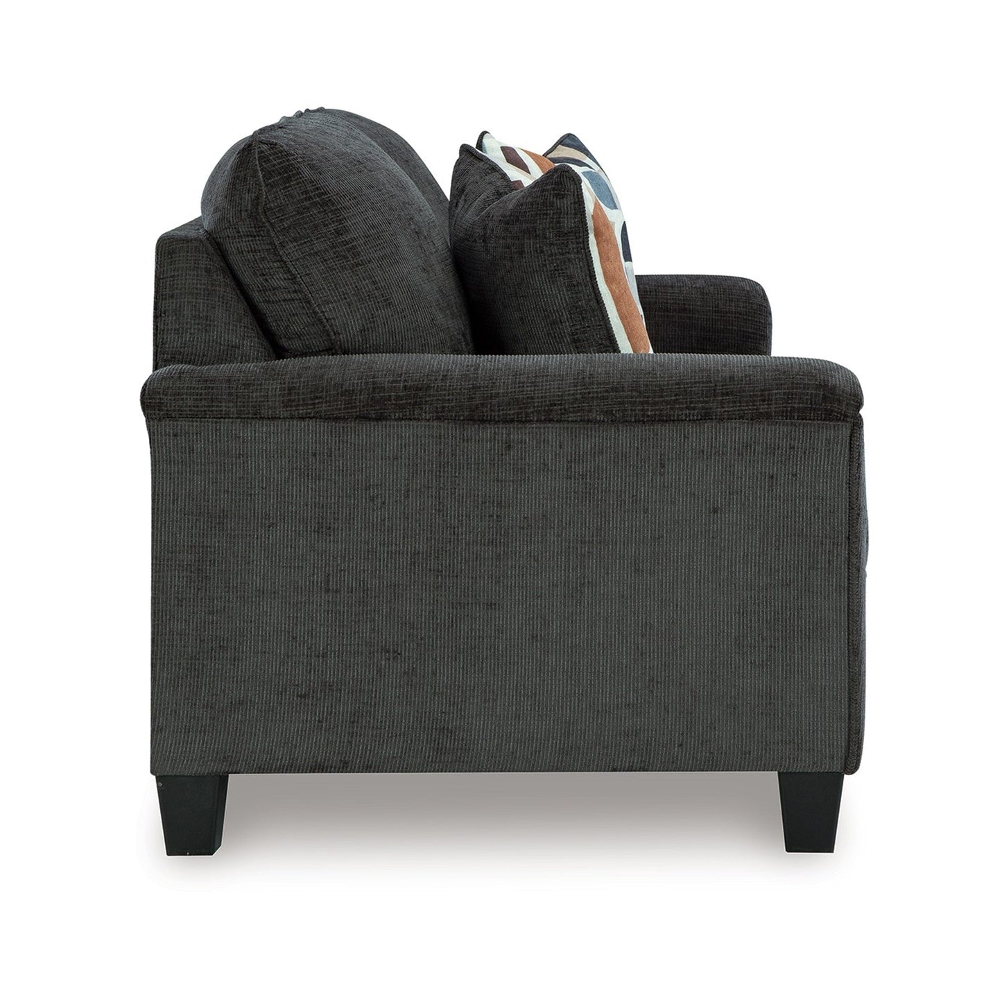 Divano Erin, 2 cuscini decorativi, 89 pollici in morbido poliestere grigio scuro