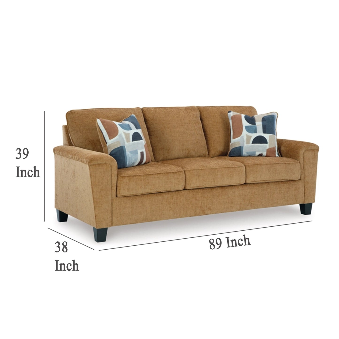 Divano Erin, 2 cuscini decorativi, 89 pollici in morbido poliestere marrone chiaro