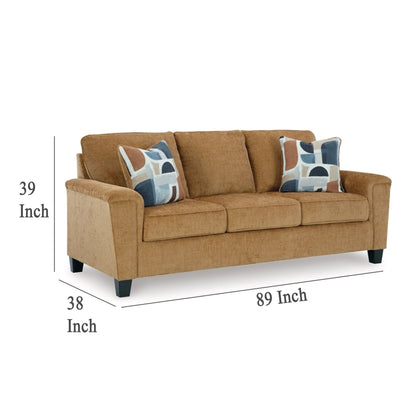 Divano Erin, 2 cuscini decorativi, 89 pollici in morbido poliestere marrone chiaro