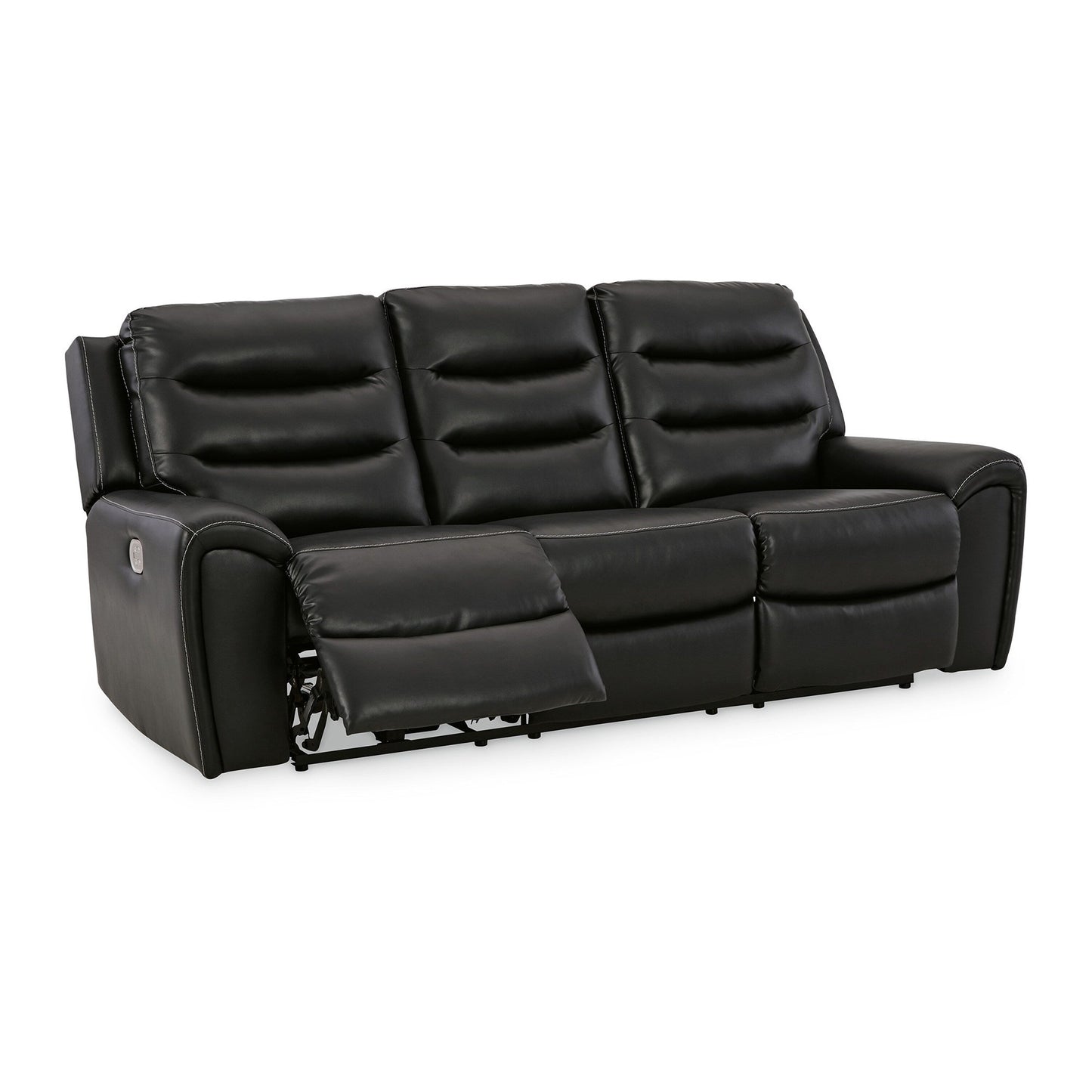 Divano reclinabile elettrico Erine con porte USB, similpelle nera, 90 pollici