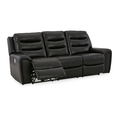 Divano reclinabile elettrico Erine con porte USB, similpelle nera, 90 pollici