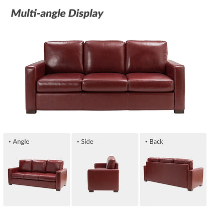 Divano Ernando 83.46 in vera pelle con braccioli e cuscini quadrati