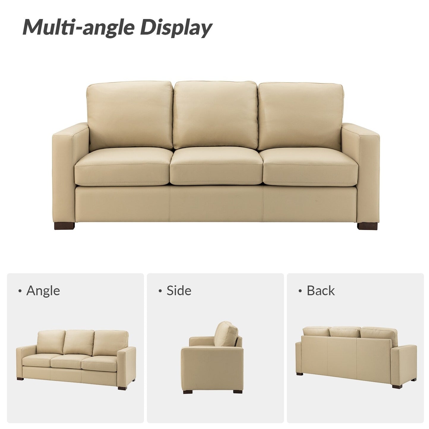 Divano Ernando 83.46 in vera pelle con braccioli e cuscini quadrati