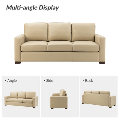 Divano Ernando 83.46 in vera pelle con braccioli e cuscini quadrati