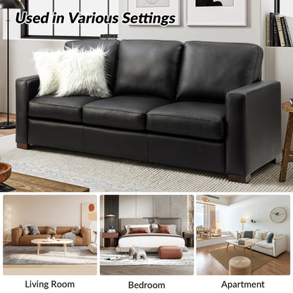 Divano Ernando 83.46 in vera pelle con braccioli e cuscini quadrati