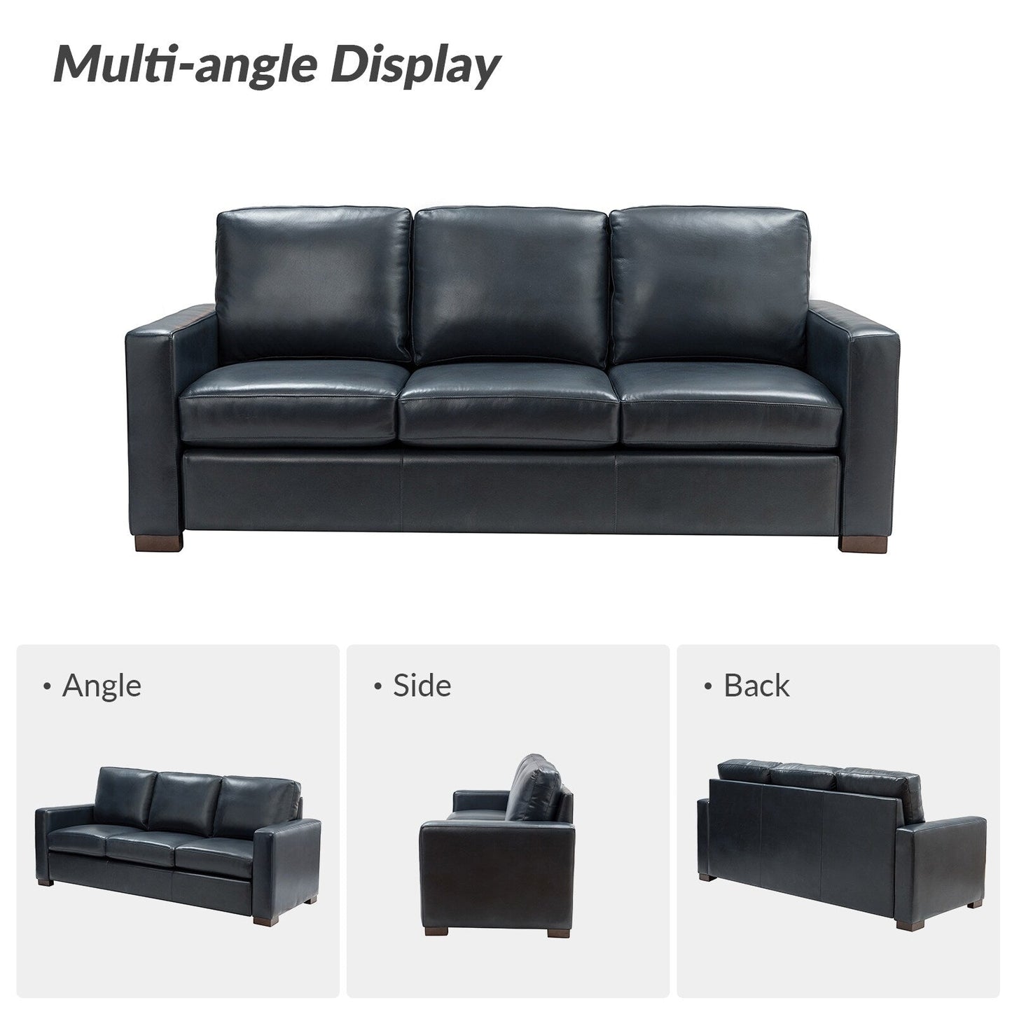 Divano Ernando 83.46 in vera pelle con braccioli e cuscini quadrati