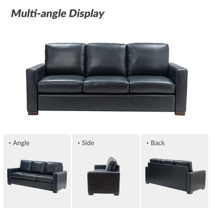 Divano Ernando 83.46 in vera pelle con braccioli e cuscini quadrati