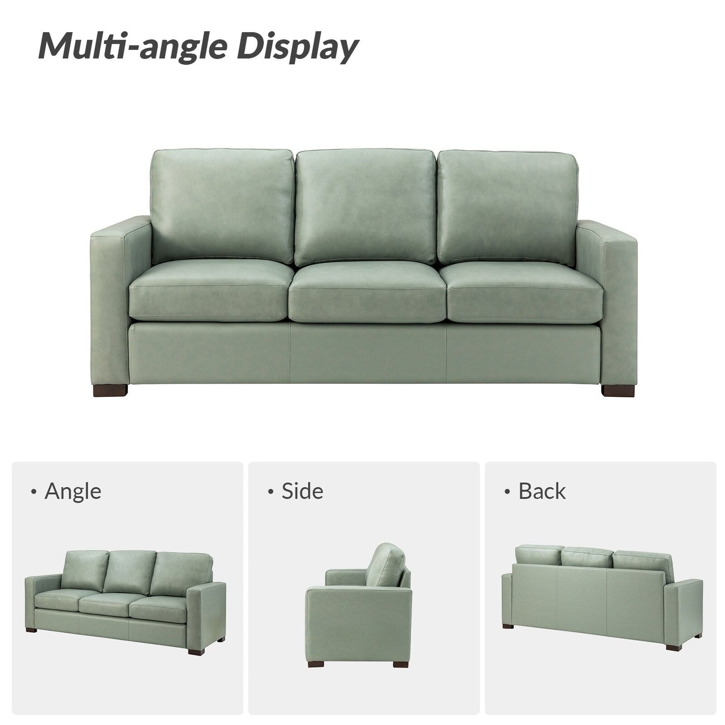 Divano Ernando 83.46 in vera pelle con braccioli e cuscini quadrati