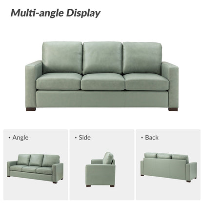 Divano Ernando 83.46 in vera pelle con braccioli e cuscini quadrati