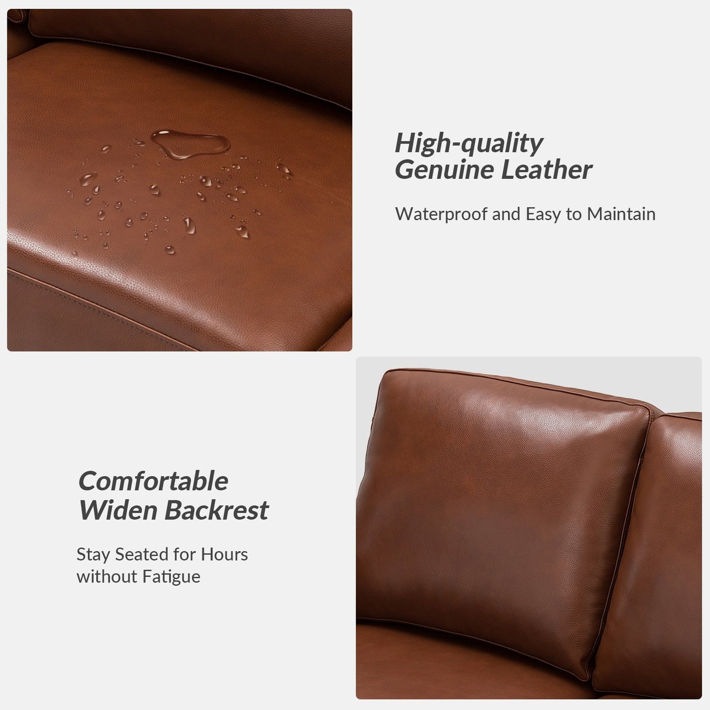 Divano Ernando 83.46 in vera pelle con braccioli e cuscini quadrati