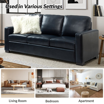 Divano Ernando 83.46 in vera pelle con braccioli e cuscini quadrati