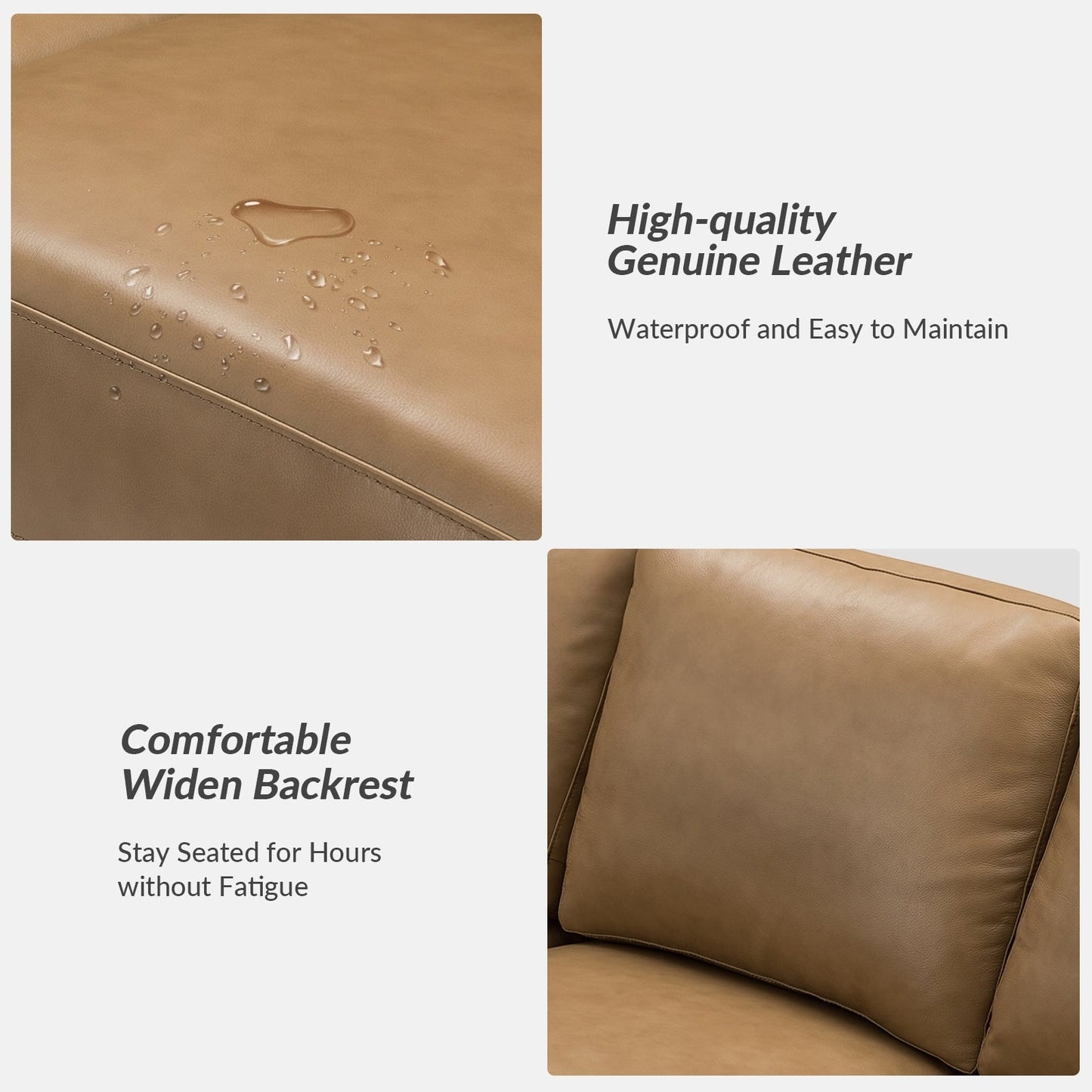 Divano Ernando 83.46 in vera pelle con braccioli e cuscini quadrati