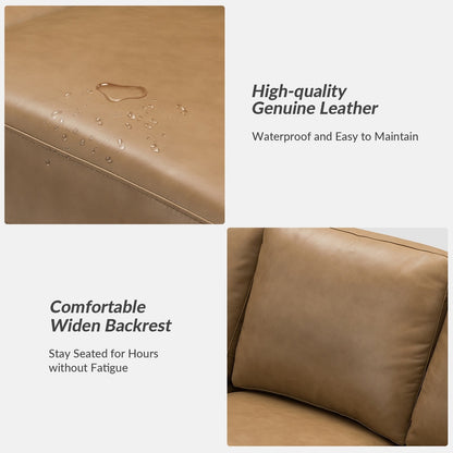 Divano Ernando 83.46 in vera pelle con braccioli e cuscini quadrati