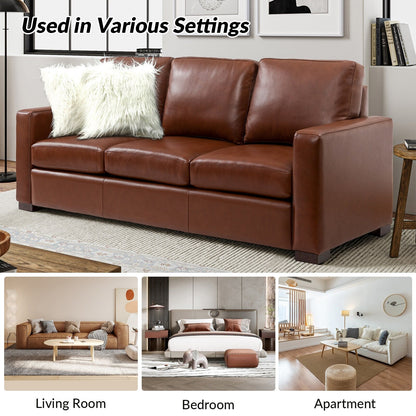 Divano Ernando 83.46 in vera pelle con braccioli e cuscini quadrati