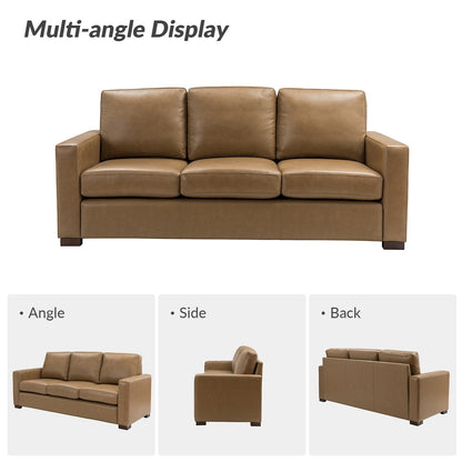 Divano Ernando 83.46 in vera pelle con braccioli e cuscini quadrati