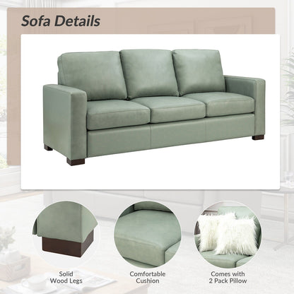 Divano Ernando 83.46 in vera pelle con braccioli e cuscini quadrati