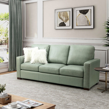 Divano Ernando 83.46 in vera pelle con braccioli e cuscini quadrati