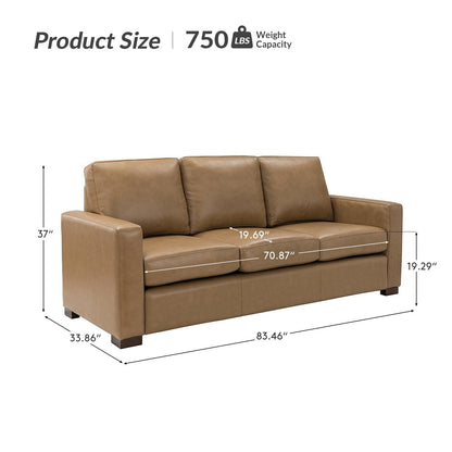 Divano Ernando 83.46 in vera pelle con braccioli e cuscini quadrati